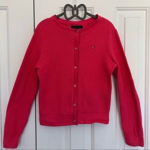 Tommy Hilfiger Girls Knit Cardigan, Size 8-10, Pink with Embroidered Logo